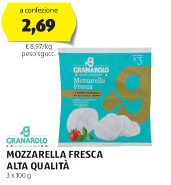 ALDI GRANAROLO MOZZARELLA FRESCA ALTA QUALITÀ 3 x 100 g offerta