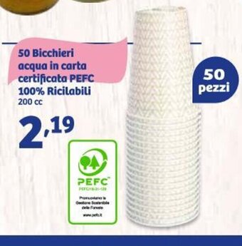 In'S Mercato 50 Bicchieri acqua in carta certificata PEFC 100% Ricilabili 200 cc offerta
