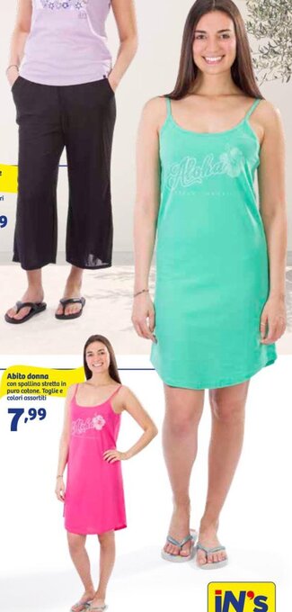 In'S Mercato Abito donna con spallina stretta in puro cotone. Taglie e colori assortiti offerta