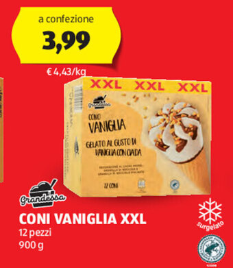 ALDI Grandessa CONI VANIGLIA XXL 12 pezzi 900 g offerta