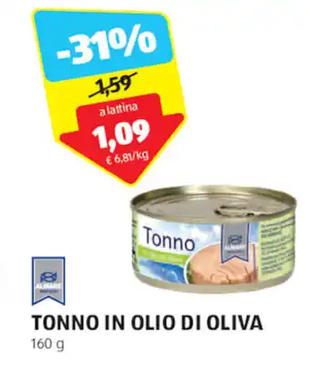 ALDI ALMARE TONNO IN OLIO DI OLIVA 160 g offerta