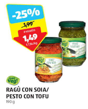 ALDI Just Veg! RAGÙ CON SOIA/ PESTO CON TOFU 190 g offerta
