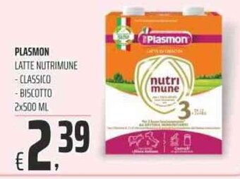 Coop PLASMON LATTE NUTRIMUNE - CLASSICO - BISCOTTO 2x500 ML offerta