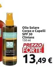 Carrefour Market Clinians olio solare corpo e capelli spf 30 offerta