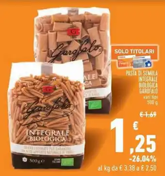 Conad Superstore PASTA DI SEMULA INTEGRALE BIOLOGICA GAROFALO 500 g offerta