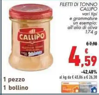 Conad Superstore FILETTI DI TONNO CALLIPO vari tipi 174 g offerta