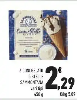 Conad Sammontana 6 Coni Cinque Stelle Caffè 450 G(ml) offerta