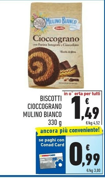 Conad Mulino Bianco I Cioccograno Con Farina Integrale E Cioccolato 330 G(ml) offerta