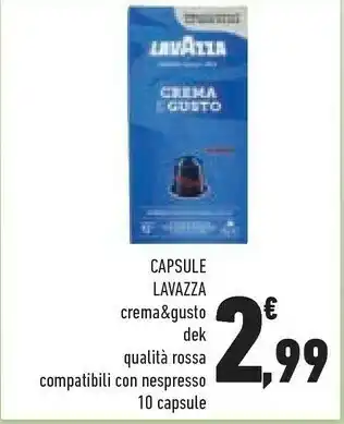 Conad Lavazza Capsule Crema E Gusto Dek Qualita Rossa Compatibili Con Nespresso 10 Capsule offerta