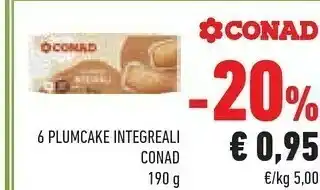 Conad Conad Plumcake Integrali 190 G offerta