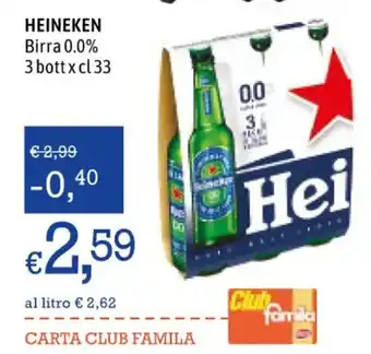 Famila HEINEKEN Birra 0.0% 3 bott x cl 33 offerta