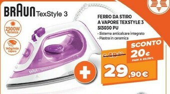 Expert Braun TexStyle 3 SI 3030 Ferro Da Stiro A Secco E A Vapore Ceramic Ultra Glide Soleplate 2300 W Rosa offerta
