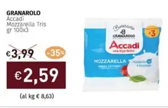 Prezzemolo e Vitale GRANAROLO Accadi Mozzarella Tris gr 100x3 offerta