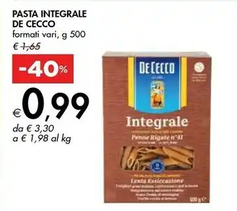 Bennet De Cecco Integrale Pasta Mista N. 120 500 G(ml) offerta
