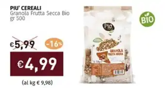 Prezzemolo e Vitale PIU' CEREALI Granola Frutta Secca Bio gr 500 offerta