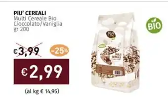 Prezzemolo e Vitale PIU' CEREALI Multi Cereale Bio Cioccolato/Vaniglia 200 gr offerta