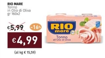 Prezzemolo e Vitale RIO MARE Tonno in Olio di Oliva gr 160x2 offerta
