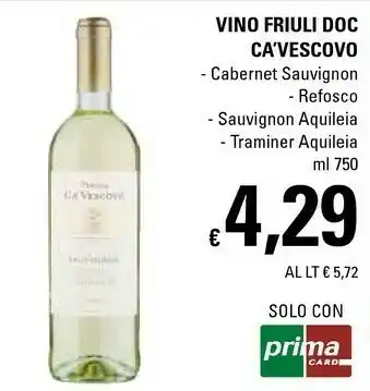 Basko Ca'Vescovo Vino Friuli DOC offerta