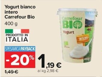 Carrefour Yogurt bianco intero Carrefour Bio 400 g offerta