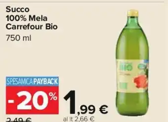 Carrefour Carrefour Bio Succo 100% Mela 750 ml offerta