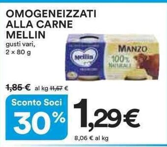 Ipercoop OMOGENEIZZATI ALLA CARNE MELLIN gusti vari, 2 x 80 g offerta