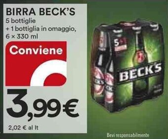 Ipercoop BIRRA BECK'S 5 bottiglie +1 bottiglia in omaggio, 6 x 330 ml offerta