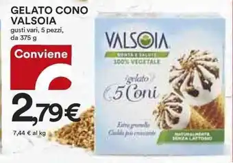 Ipercoop GELATO CONO VALSOIA gusti vari, 5 pezzi, da 375 g offerta