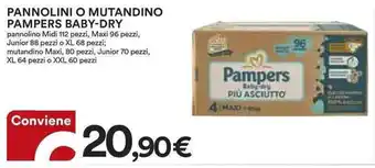 Ipercoop PANNOLINI O MUTANDINO PAMPERS BABY-DRY pannolino Midi 112 pezzi, Maxi 96 pezzi, Junior 88 pezzi o XL 68 offerta