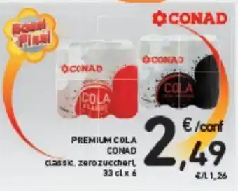 Conad PREMIUM COLA CONAD classic zero zuccherl, 33cl x6 offerta