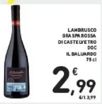Conad LAMBRUSCO GRA SPA ROSSA DI CASTELVETRO DOC IL BALUARDO 75 cl offerta