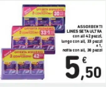 Conad ASSORBENTI LINES SE TA ULTRA con all 42 pezzi. lungo con all, 33 pezzl +1₂ notte con all, 30 pezzi offerta