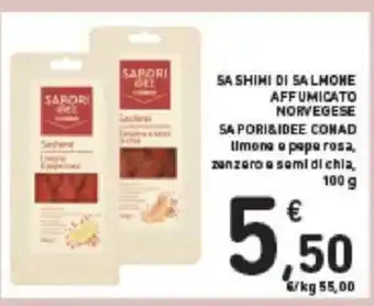 Conad SA SHINI DI SALMONE AFFUMICATO NORVEGESE SA PORI&IDEE CONAD limona a pape rosa, zenzero e semi di chia, 100 g offerta