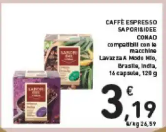 Conad CAFFÈ ESPRESSO SAPORI&IDEE CONAD compatibil con la macching Lavazza A Modo Mio, Brasile, India, 16 capsule, 120 g offerta