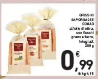 Conad GRISSINI SAPORI BJ DEE CONAD alfolio di oliva, con flocchi grano o farro, Integrall 200g offerta