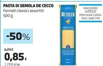 Coop De cecco pasta di semola offerta