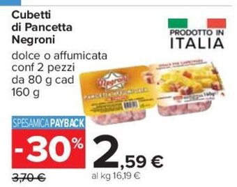 Carrefour Cubetti di Pancetta Negroni 160 g offerta