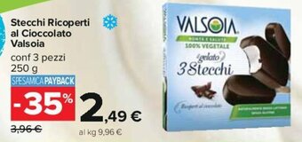 Carrefour Stecchi Ricoperti al Cioccolato Valsoia conf 3 pezzi 250 g offerta