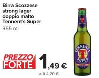 Carrefour Birra Scozzese strong lager doppio malto Tennent's Super 355 ml offerta