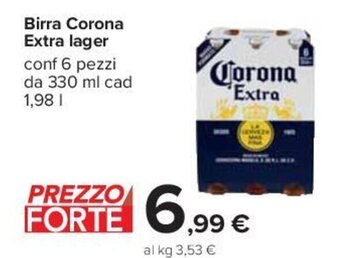 Carrefour Birra Corona Extra lager conf 6 pezzi da 330 ml cad 1,98 l offerta