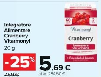Carrefour Integratore Alimentare Cranberry Vitarmonyl 20 g offerta