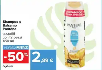 Carrefour Shampoo o Balsamo Pantene assortiti conf 2 pezzi 450 ml offerta