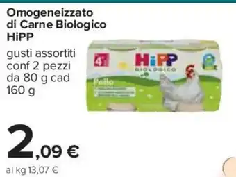 Carrefour Omogeneizzato di Carne Biologico HiPP gusti assortiti conf 2 pezzi da 80 g cad 160 g offerta