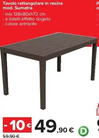 Carrefour Tavolo rettangolare in resina mod. Sumatra - mis 138x80xh72 cm offerta