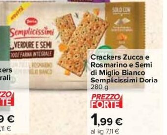 Carrefour Crackers Zucca e Rosmarino e Semi di Miglio Bianco Semplicissimi Doria 280 g offerta