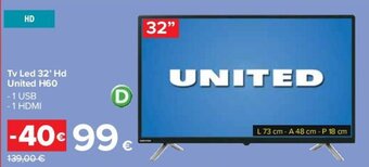Carrefour Tv Led 32' Hd United H60 offerta
