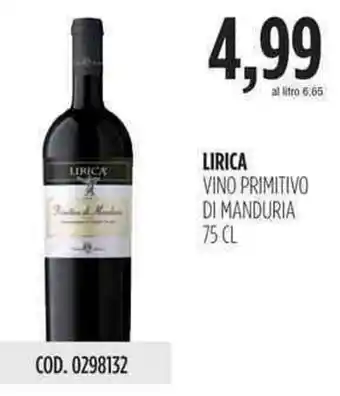 Carico Cash & Carry Lirica Primitivo di Manduria Vino 75cl offerta