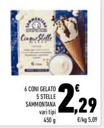 Conad Sammontana 6 Coni Gelato 5 Stelle 450g offerta