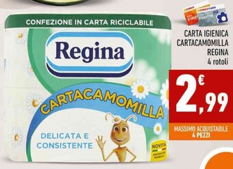Conad CARTA IGIENICA CARTACAMOMILLA REGINA 4 rotoli offerta
