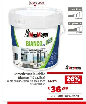 Bricocenter Maxmeyer Idropittura Lavabile Bianco Più 14 Litri offerta