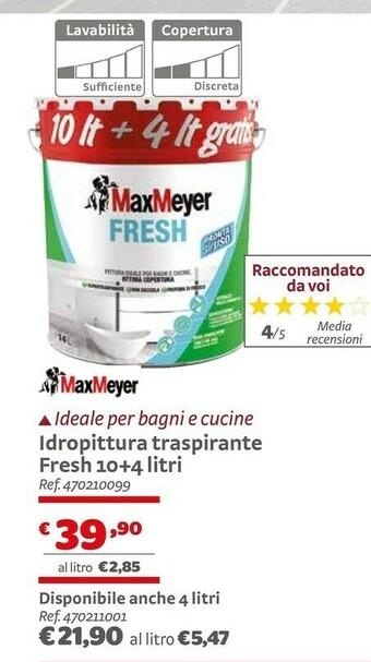 Bricocenter Maxmeyer Idropittura Traspirante Fresh 10+4 Litri offerta